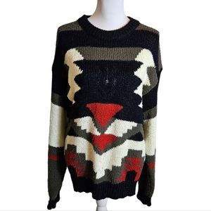 Vintage Aztec Geometric Southwestern Sweater Size Large Crewneck Biggie Grandpa